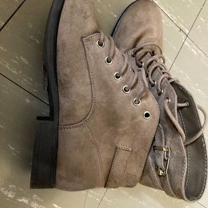 Suede and Leather flat brown ankle boots